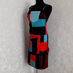 Handmade oversize multicolour denim patchwork apron for garden or workshop,  Baristas apron, Art jean patchwork apron