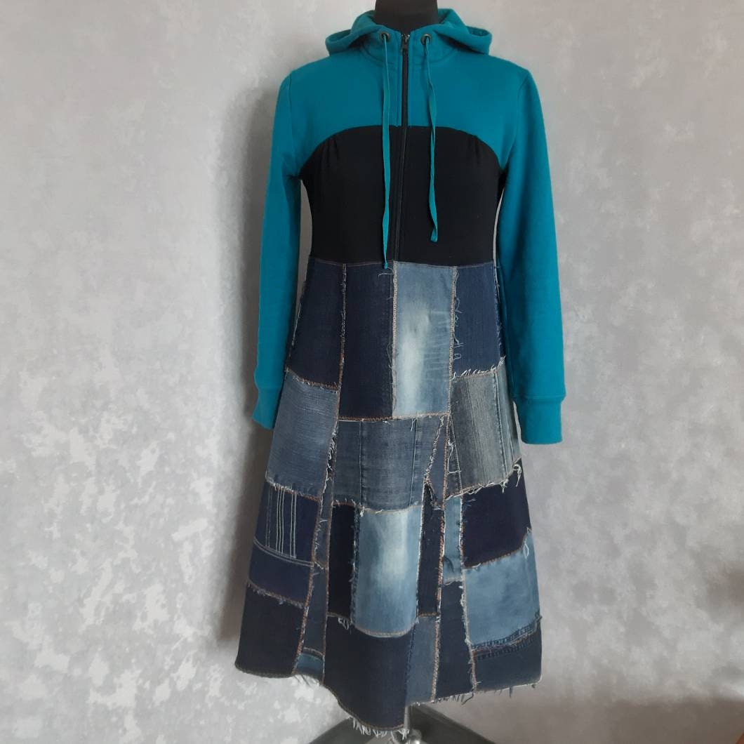 patchwork denim dress