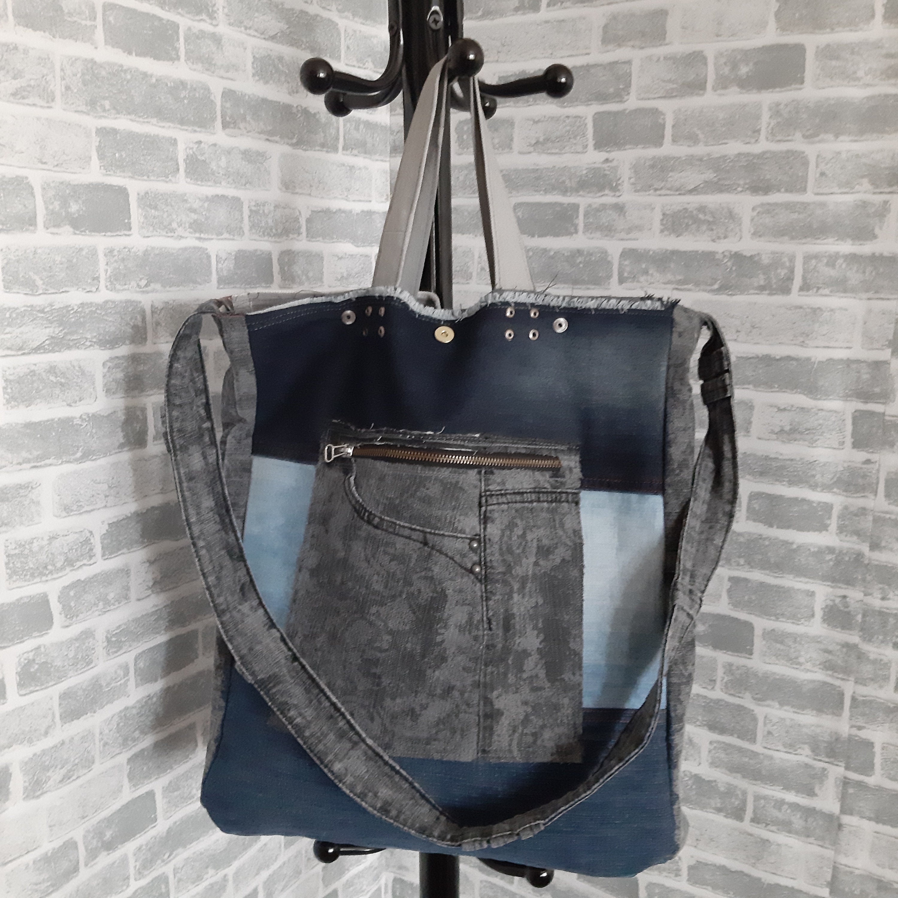 Patchwork Large Denim Bag Two-sided Jean Tote Bag Casual | Etsy