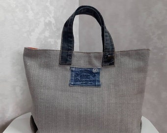 Large Denim Bag Diesel Jeans Recycled Bag, L Size Denim Zippered 