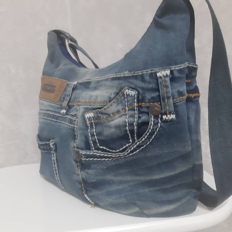 Shoulder Denim Bag Medium Size Jean Crossbody Purse Blue Etsy