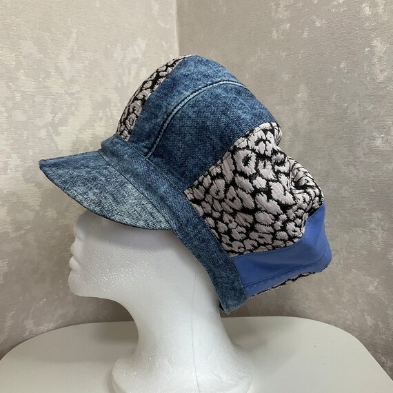 Handmade Denim Patchwork Newsboy Cap 22,8 display picture 1