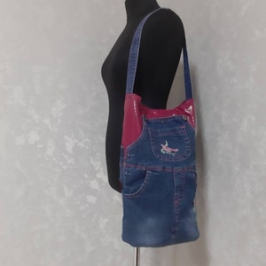 Handmade denim shoulder bag - bucket, Large casual tote bag of recycled jeans