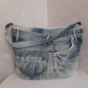 Sac hobo en jean fait main, sac fourre-tout en jean, sac décontracté ample en jean minable