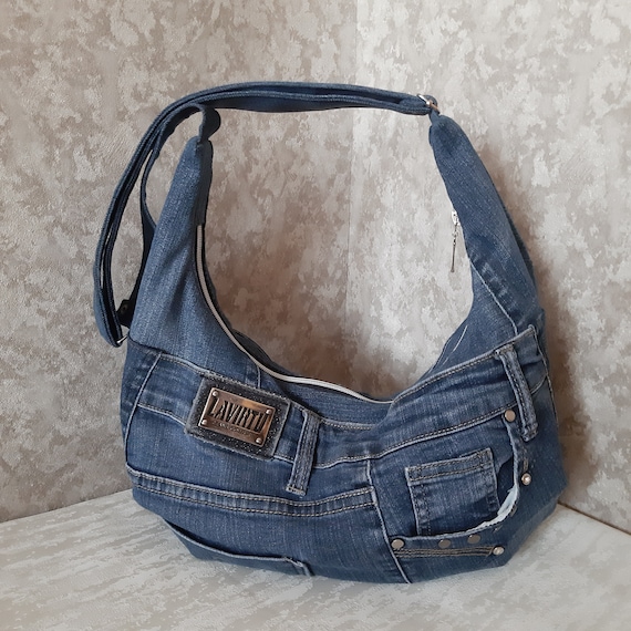 Denim slouchy bag Casual hobo bag of jeans Jean purse medium | Etsy