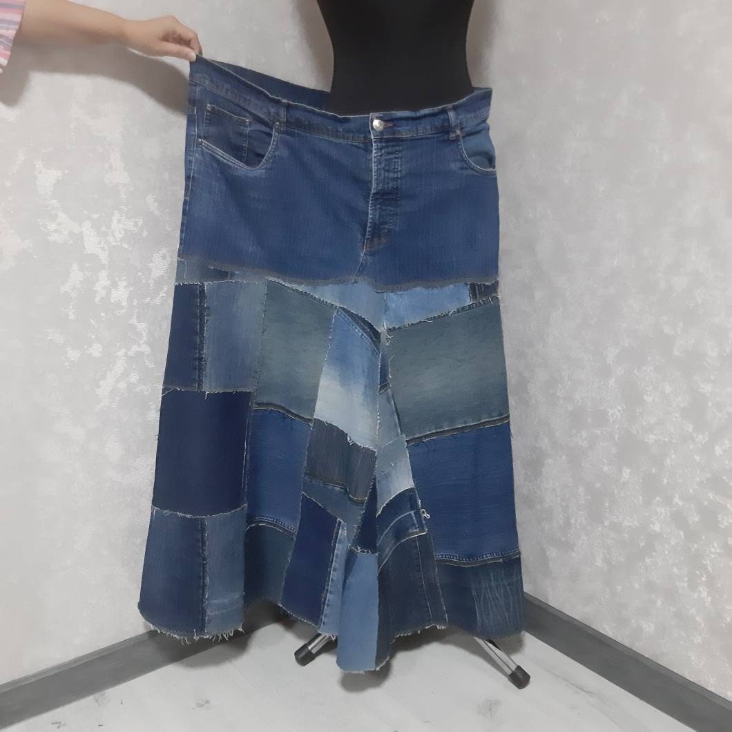 Handmade 5XL Denim Patchwork Skirt Waist 48 Plus Size Casual Long Skirt of Shabby Jeans Blue Jean Maxi Gipsy Skirt Etsy Canada