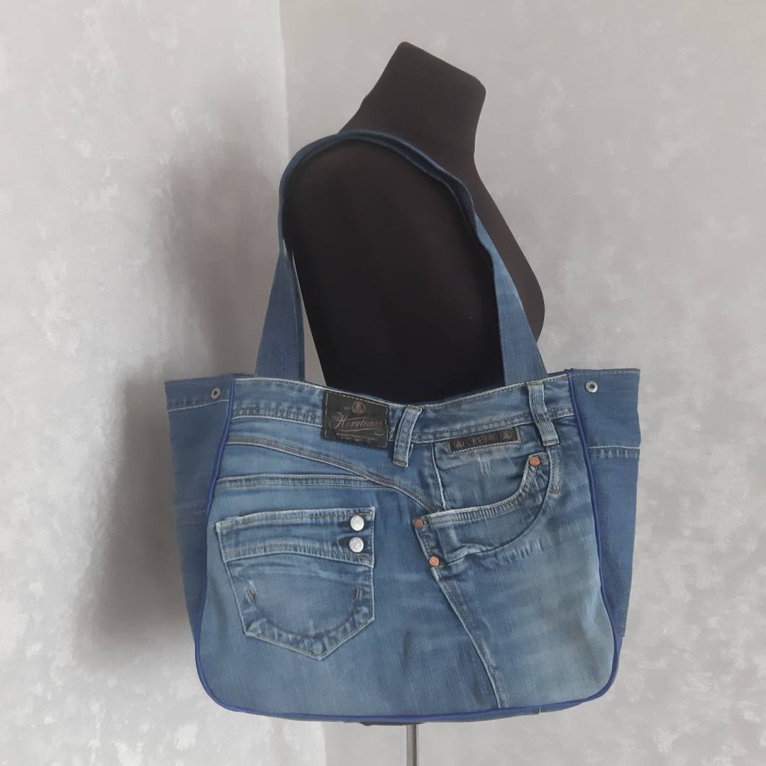 Extra Large Hobo Denim Bag, Casual Market Bag of Shabby Jeans ...