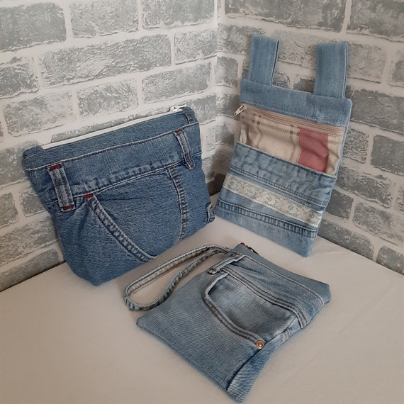 Gift set of denim bags for womens Casual purses of recycled | Etsy