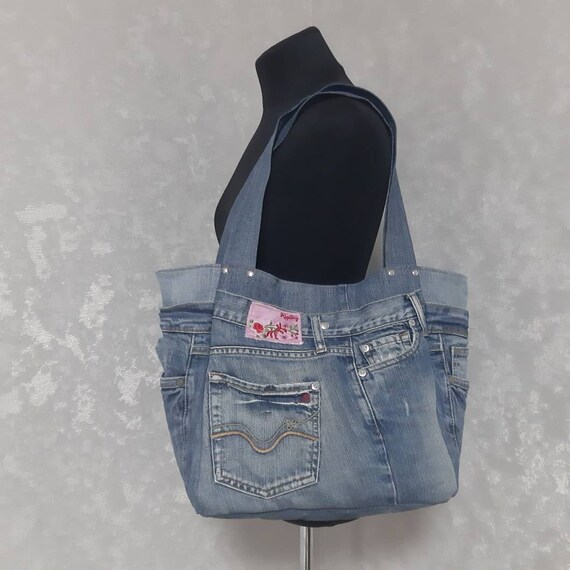 Weekender Large Denim Bag Jean Market Bag Casual Tote Bag of | Etsy