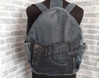 Casual denim backpack for college, Urban backpack of shabby jeans, Travel denim backpack
