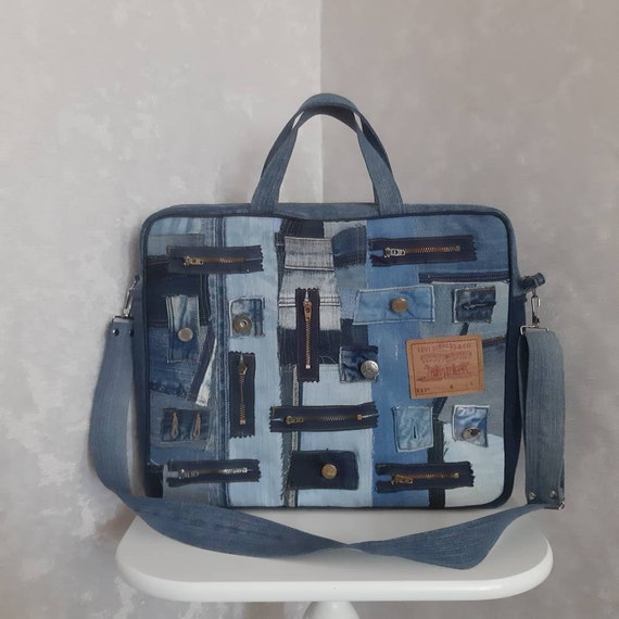 Boro Denim Laptop Bag Hipster Patchwork Denim Bag for College Briefcase of Shabby Jeans Etsy Canada