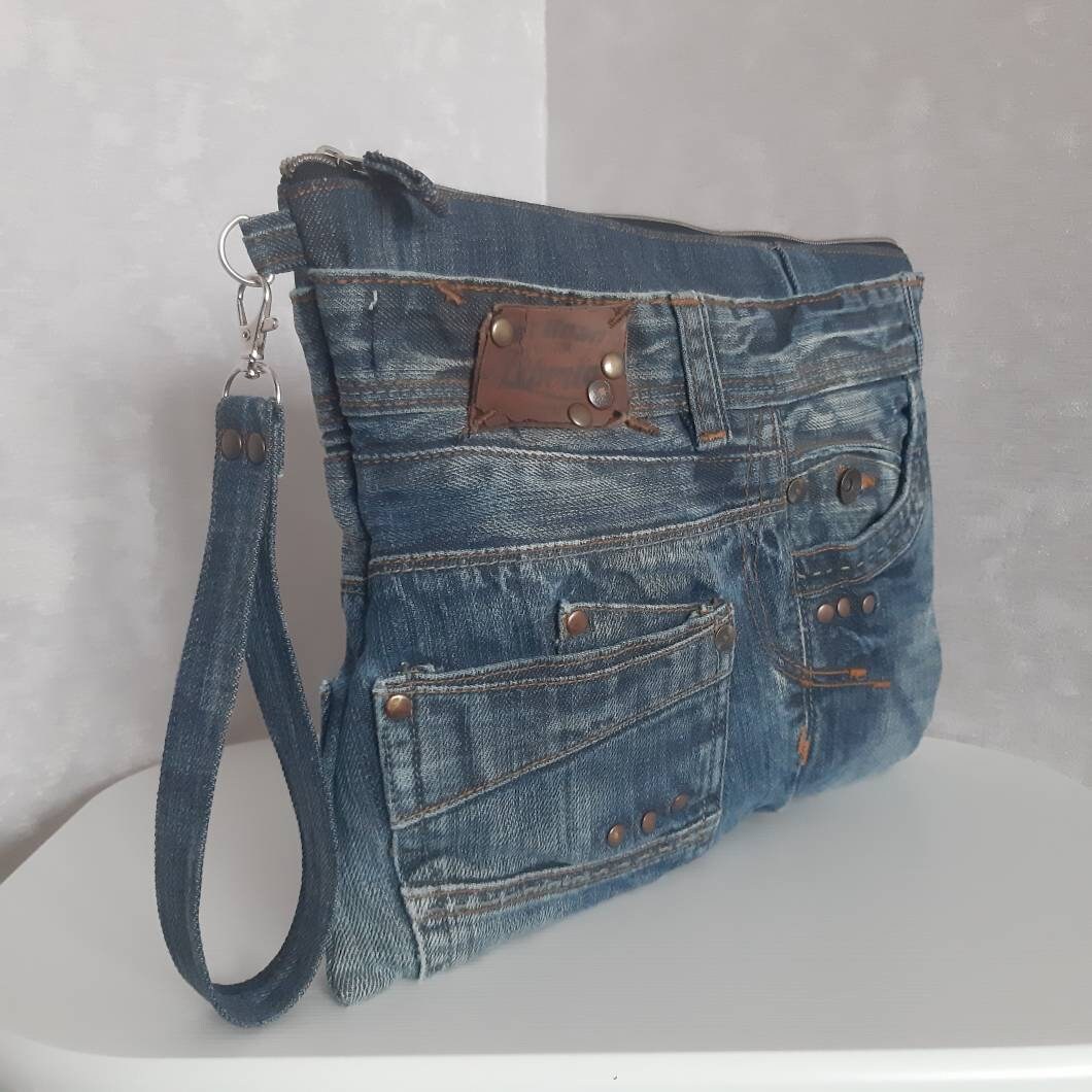 Casual Denim Clutch Bag Evening Large Clutch of Shabby Jeans | Etsy