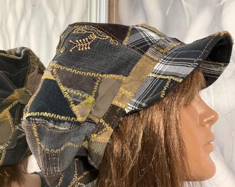 Gorra de vendedor de periódicos de mezclilla patchwork hecha a mano de 23,6&quot;, sombrero vaquero bohemio multicolor de estilo urbano, sombrero patchwork Falls de 60 cm