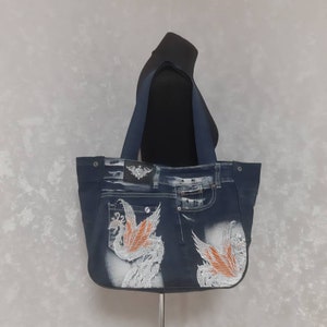 Handmade extra large hobo denim bag, Casual market bag of shabby jeans, Weekender denim tote