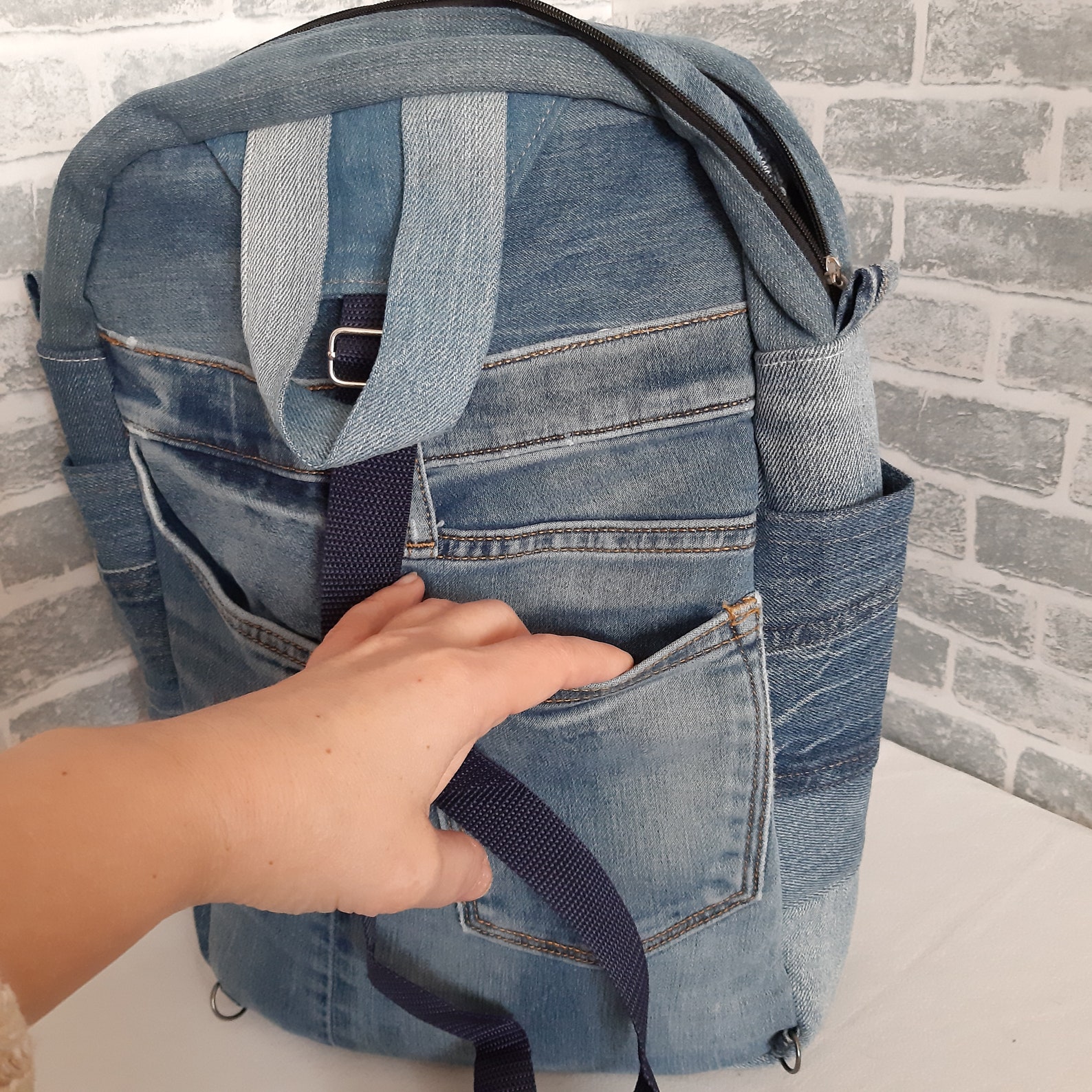 Denim Sling Backpackbag of Recycled Jeans Casual Denim Etsy