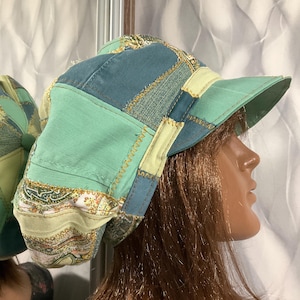 Handmade patchwork newsboy cap 23,6", Boho multicolour cotton hat in street fashion style, Falls dreadlocks patchwork hat 60cm