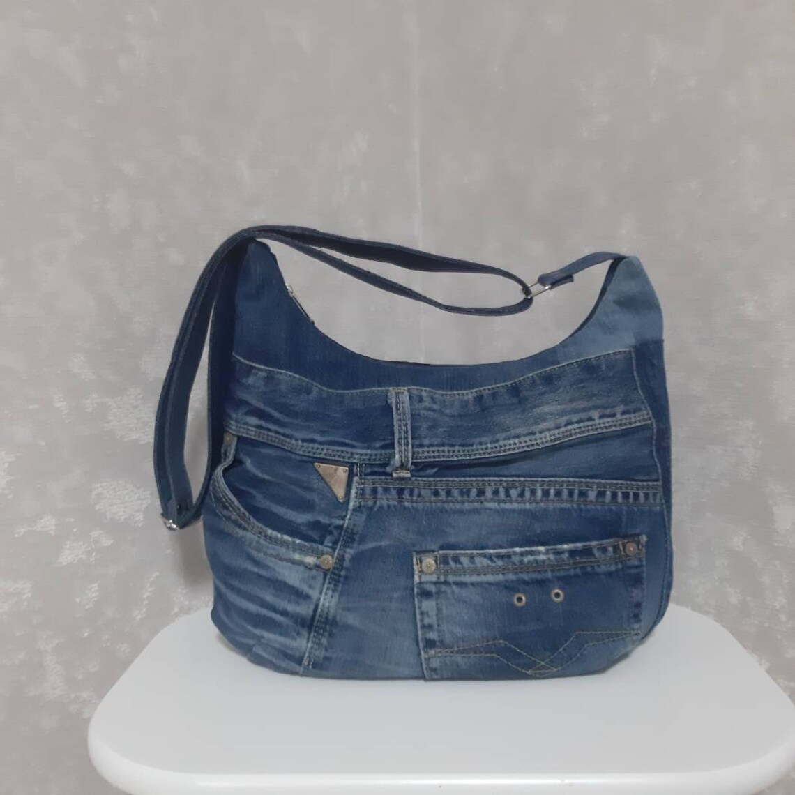 Crossbody denim bag medium size Jean shoulder bag Casual Etsy