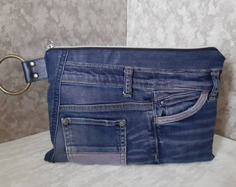 Casual denim clutch, Jean blue clutch bag, Evening clutch purse of shabby jeans