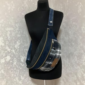 Handmade denim sling bag, Unisex jean fanny pack, Casual travel jean chest bag, Denim crossbody purse, Bag of shabby jeans