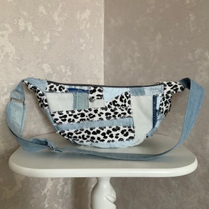 Handmade casual crossbody small denim bag, Jean round bag, Shoulder bag of shabby jeans