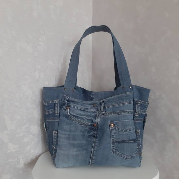 Handmade Denim Large Bag, Jean Tote Bag for Beach, Casual