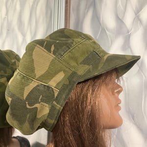 Handmade denim patchwork newsboy cap 24", Boho camouflage jean Rasta hat in street fashion style, Falls dreadlocks patchwork hat 61cm