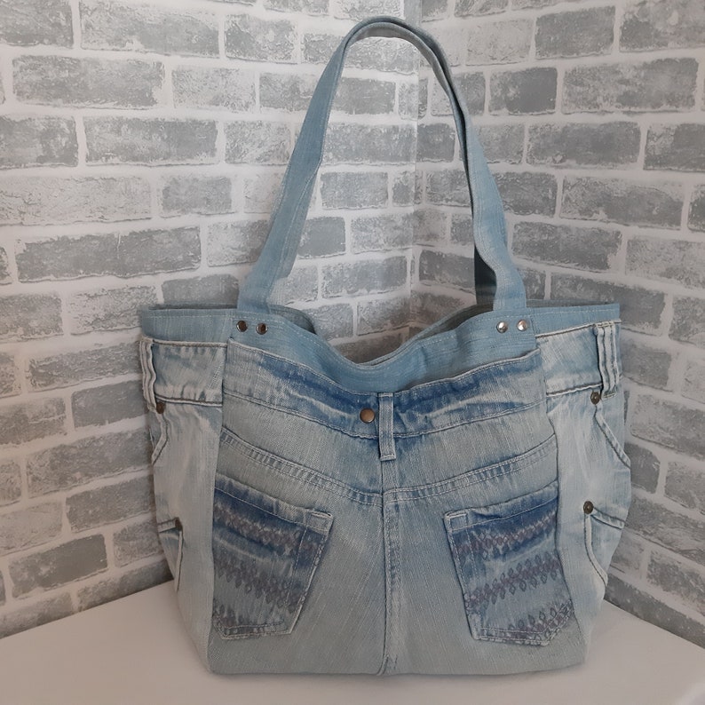 Large hobo denim bag Jean tote bag Casual market bag of jeans | Etsy