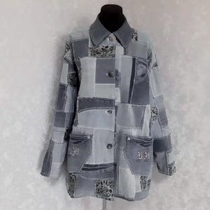 ハンドメイドのパッチワークデニムグレージャケットサイズS