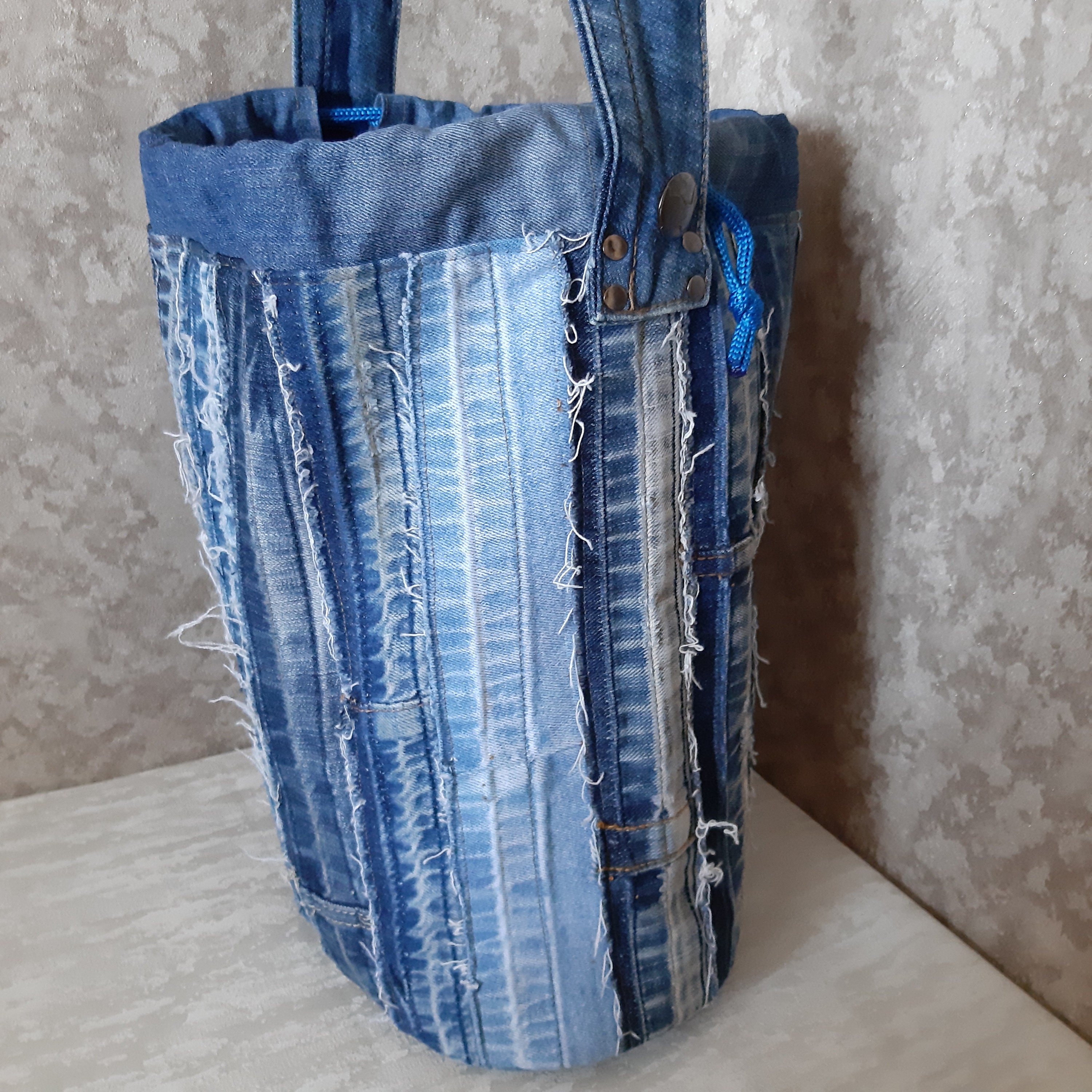 Denim Patchwork Drawstring Bag Bucket Large Crossbody - Etsy