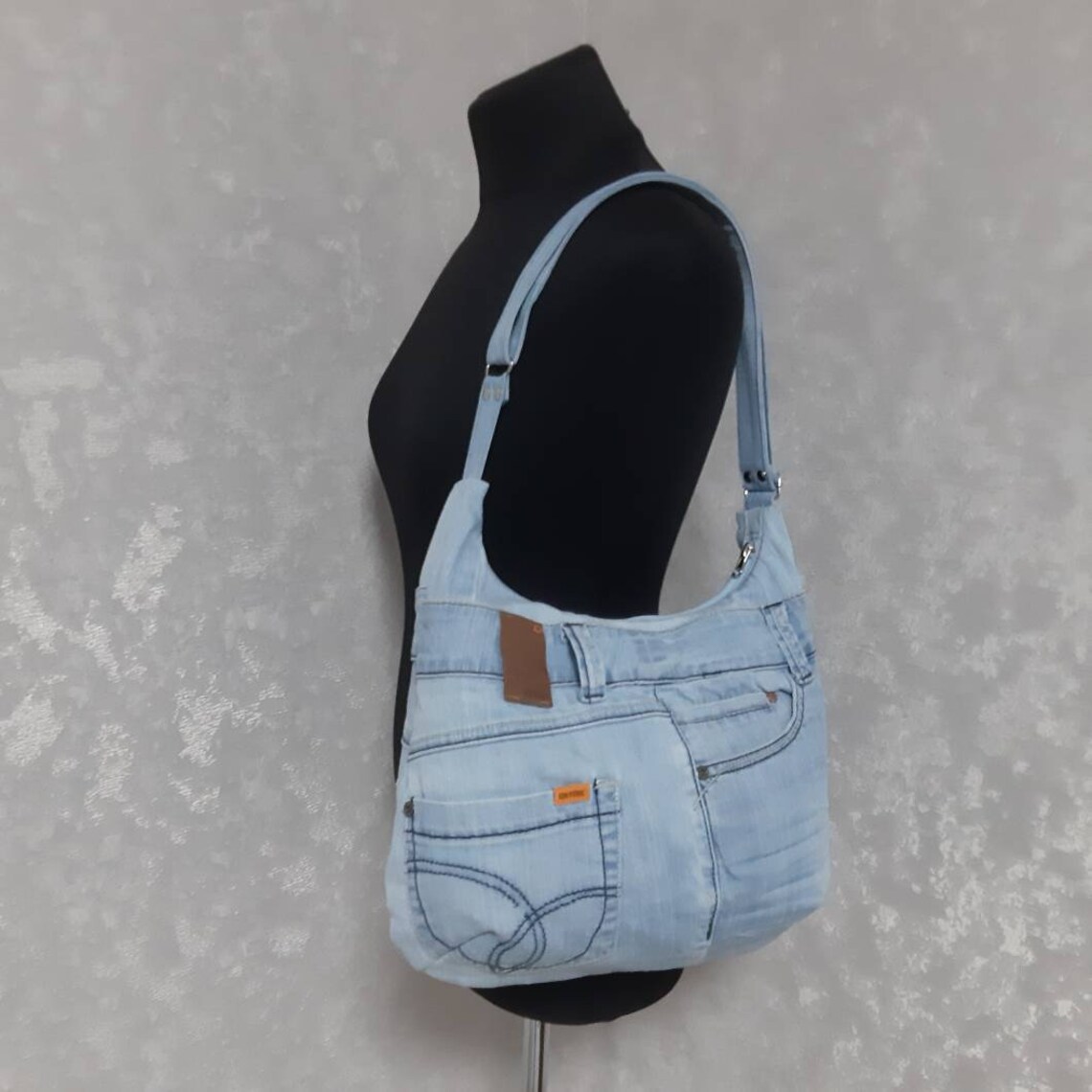 Blue denim bag medium size Jean shoulder purse Casual bag of Etsy