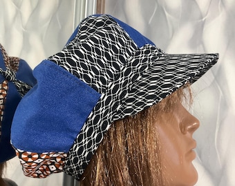 Handmade fabric patchwork newsboy hat 23,2", Boho multicolour jean hat in street fashion style, Falls patchwork hat 59cm