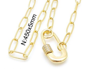Sieradenset ketting, oorbellen en armbandketting - Gouden choker met zirkonia-karabijnhaak en slotkettingbedel"