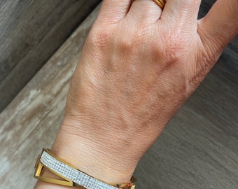 Bracelet Jonc Large En Acier Inoxydable Doré - Zirconium - Neuf Sans Boîte - Bijou Homme/femme