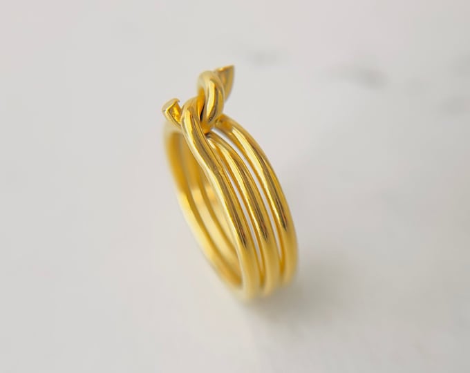 Gold Twisted Stackable Rings - Minimalist and Trendy Delicate Ring - Stacked Bar Knot Wide Ring"