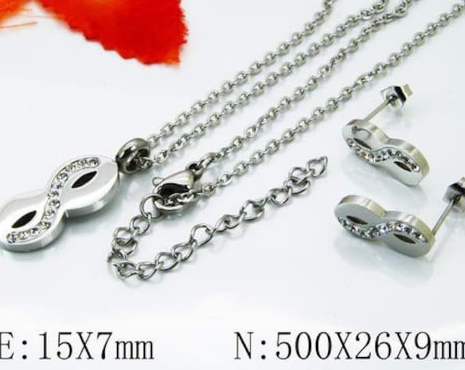 Silver Infinity Necklace & Earrings set with CZs