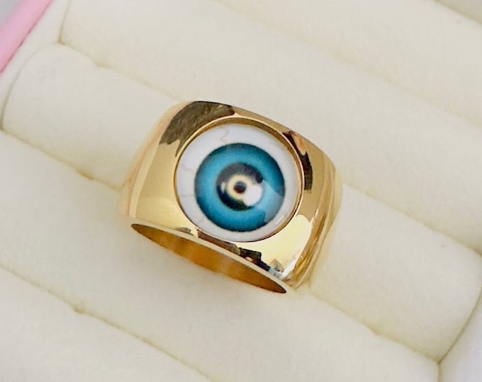 Evil Eye Ring, Spiritual Evil Eye Ring Gold, Eye Gold Ring, Minimalist , Evil Eye Jewelry, Anillo Ojo Turco Dorado, Ring in Stainless Steel