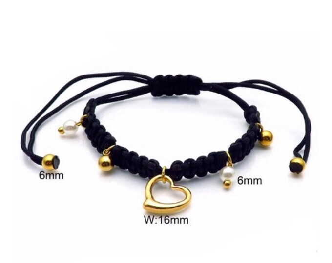 Stylish Macrame Bracelet - Black & Gold Studded Design - Adjustable Stainless Steel Gold Bracelet - Perfect Gift"