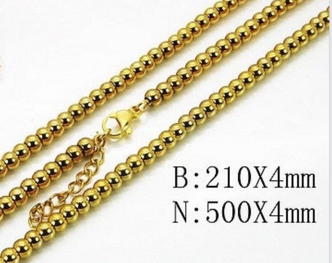 Bead Necklace & Bracelet Set | Gold Layering Necklace |  Bead 4mm Necklace Set | Gold Ball Necklaces