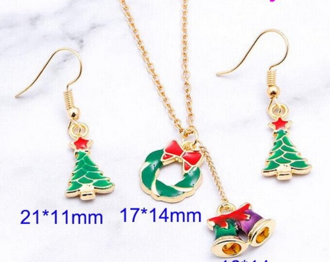 Christmas tree decor necklace and earrings, jewelry set, Christmas jewelry, holiday jewelry, alloy, Charm Christmas tree, campaign, navidad