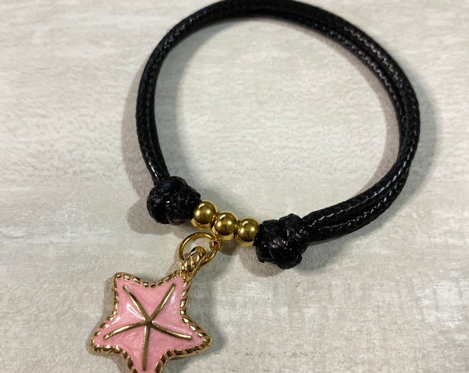 Starfish Leather Bracelet, Stainless Steel Starfish Charms, Pendants, Bracelet, Jewelry, Brazalete con Dije Estrella de Mar