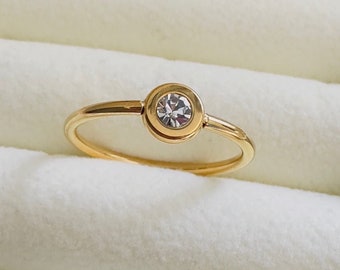 Cubic Zirconia Stainless Steel Ring, Minimalist Gold Layering Band