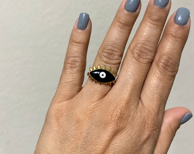 Evil Eye Ring, Gold Ring for Women's, Stainless Steel Band Circular, Stackable Ring, Band Ring, Statement Ring Women Jewelry