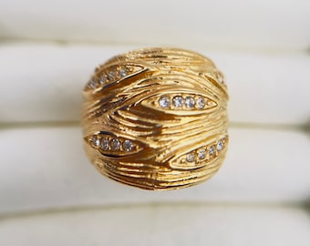 Ring Feine Schmuck Für Frauen Geschenke für Sie - Edelstahl Ring Gold Farbe - Große Bandring - Anillo Grande Dorado CZ
