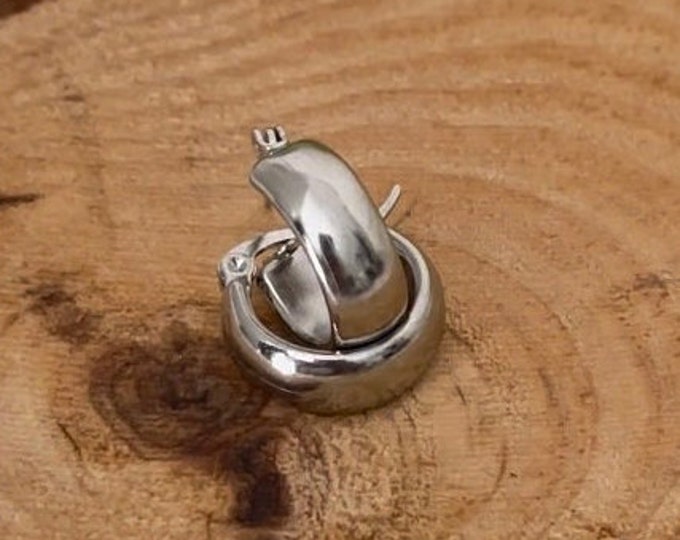 Sterling Silver 16mm x 6mm Plain Huggie Hoop Earrings Jewellery