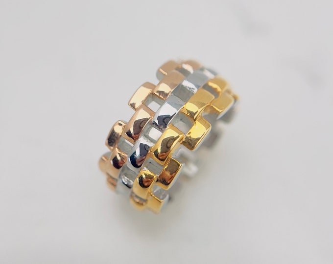 Chain Band Ring/ Three Color Ring / Size 9 for Women’s