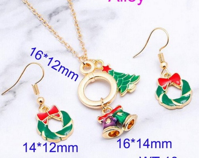 3 piece multicolor Christmas tree decor necklace and earrings, jewelry set, Christmas jewelry, holiday jewelry, alloy