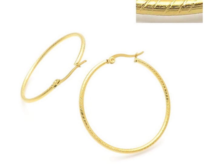Gold Stainless Steel Hoop Earrings - Minimalist and Classic Thin Hoops - Lightweight and Elegant Earrings for Women