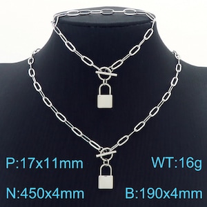 Collier cadenas et ensemble Brazalete - Chaîne de boîte en argent avec pendentif cadenas minimaliste - Collier de charme de verrouillage - Set Plateado con Candado&quot;
