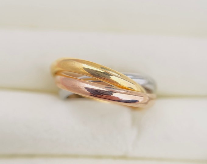 Triple Tone Interlocked Ring Stainless Steel 3 Rolling Rings in Gold, Silver & Rose Gold - Statement Multi-Band - 3 mm