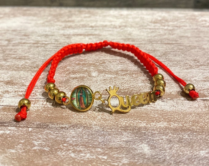 Red String Virgin Guadalupe Bracelet, Our Lady of Guadalupe, Gold Medal Adjustable Bracelet, Catholic Jewelry, Virgin Mary, Charm Virgin